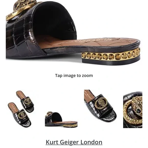 New Kurt Geiger London Chelsea Crocodile Tortoise Crystal slides gold brown 8.5 - Picture 2 of 12